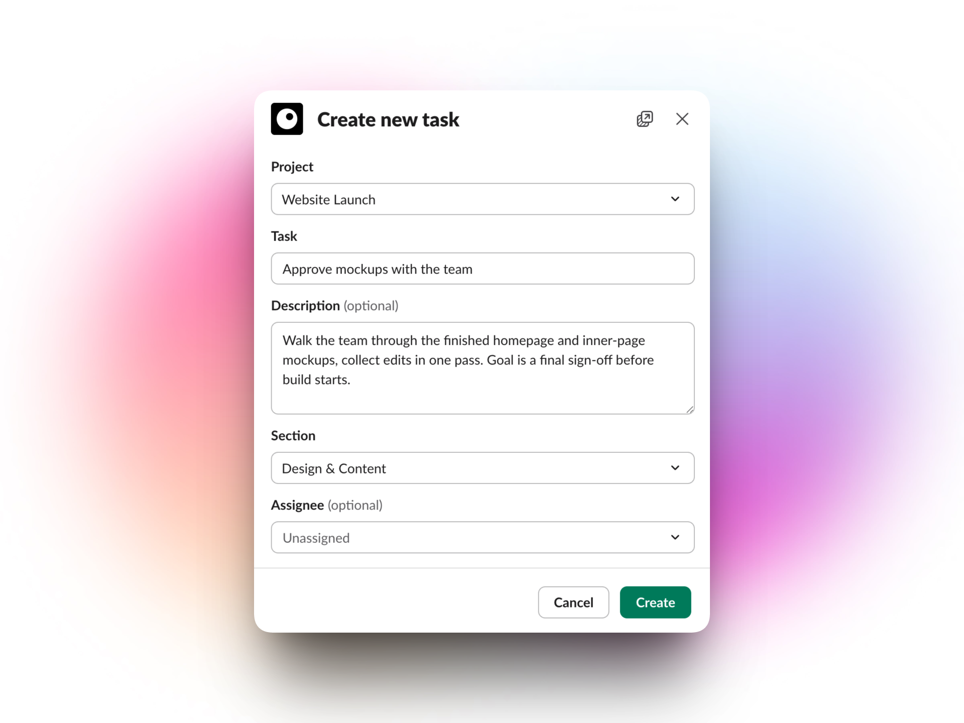 Creating a Plate task from a Slack message